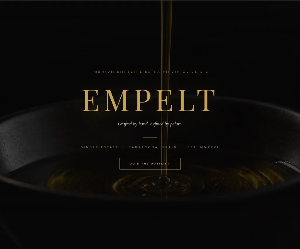 Empelt premium olive oil web and packaging direction sample